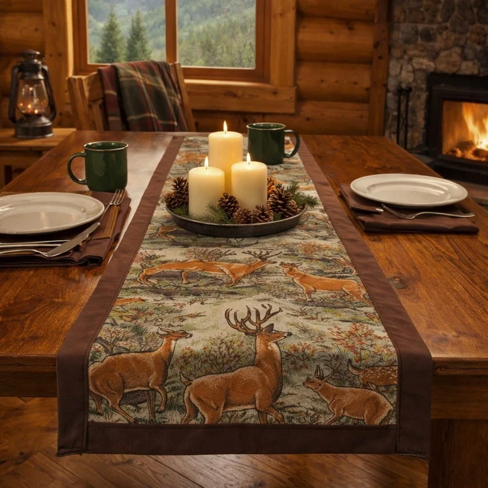 Handmade Deer Stag Table‎ Linens Lot (4) 2 Runners + 2 Placemats Rustic Lodge